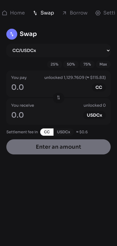 The supanova wallet swap screen on a phone